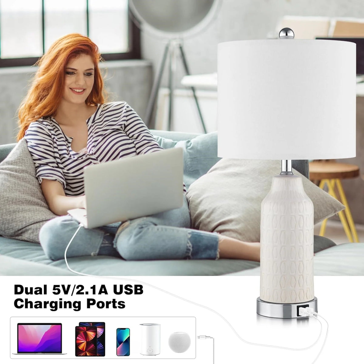Cinkeda Table Lamp Set of 2 for Living Room Bedroom with USB Ports AC Outlet 3 Way Dimmable Touch - Product image 20