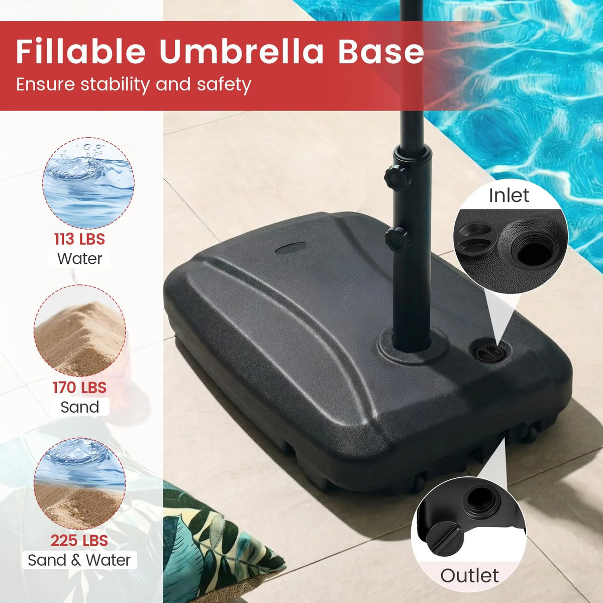 225 LBS Cantilever Patio Umbrella Base with Wheels and Crossed Base - Product image 4