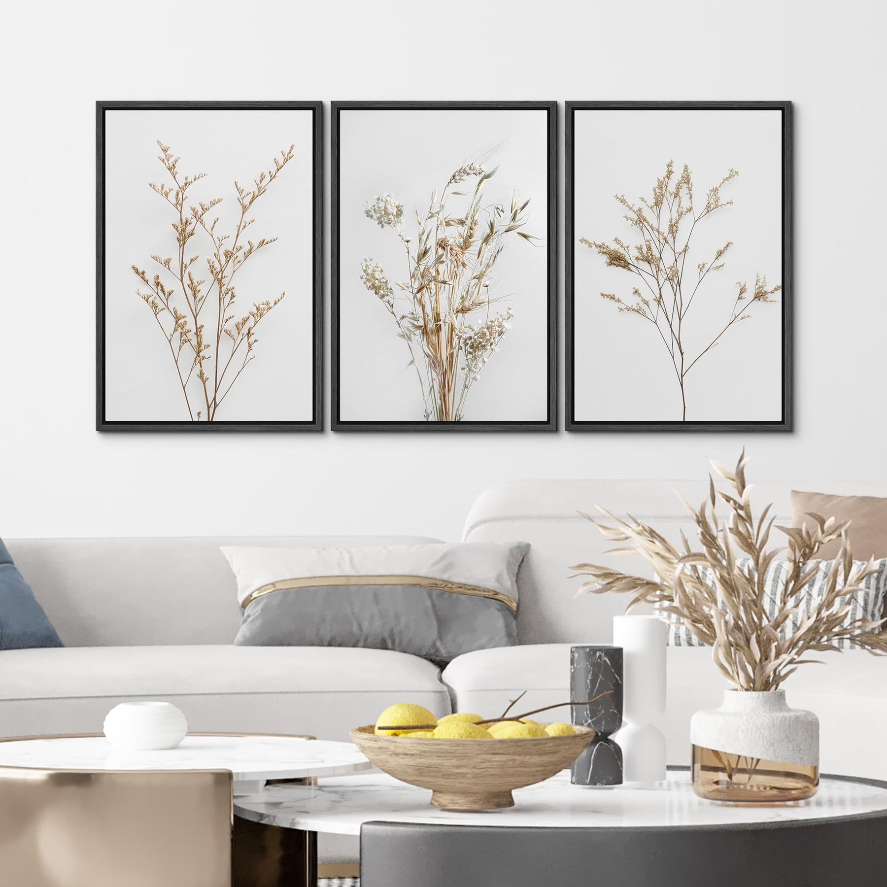 IDEA4WALL Framed Canvas Print Wall Art Set of 3 Wildflower Floral Botanical Prints - Product image 1