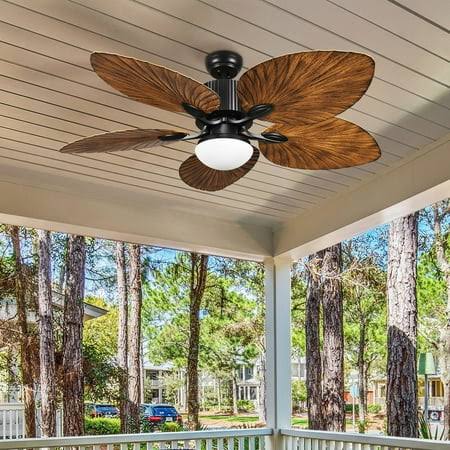 Wedealfu Inc Moasis 52 inch Palm Leaf Ceiling Fan with Light Tropical Style with Remote Brown Blades - Product image 1