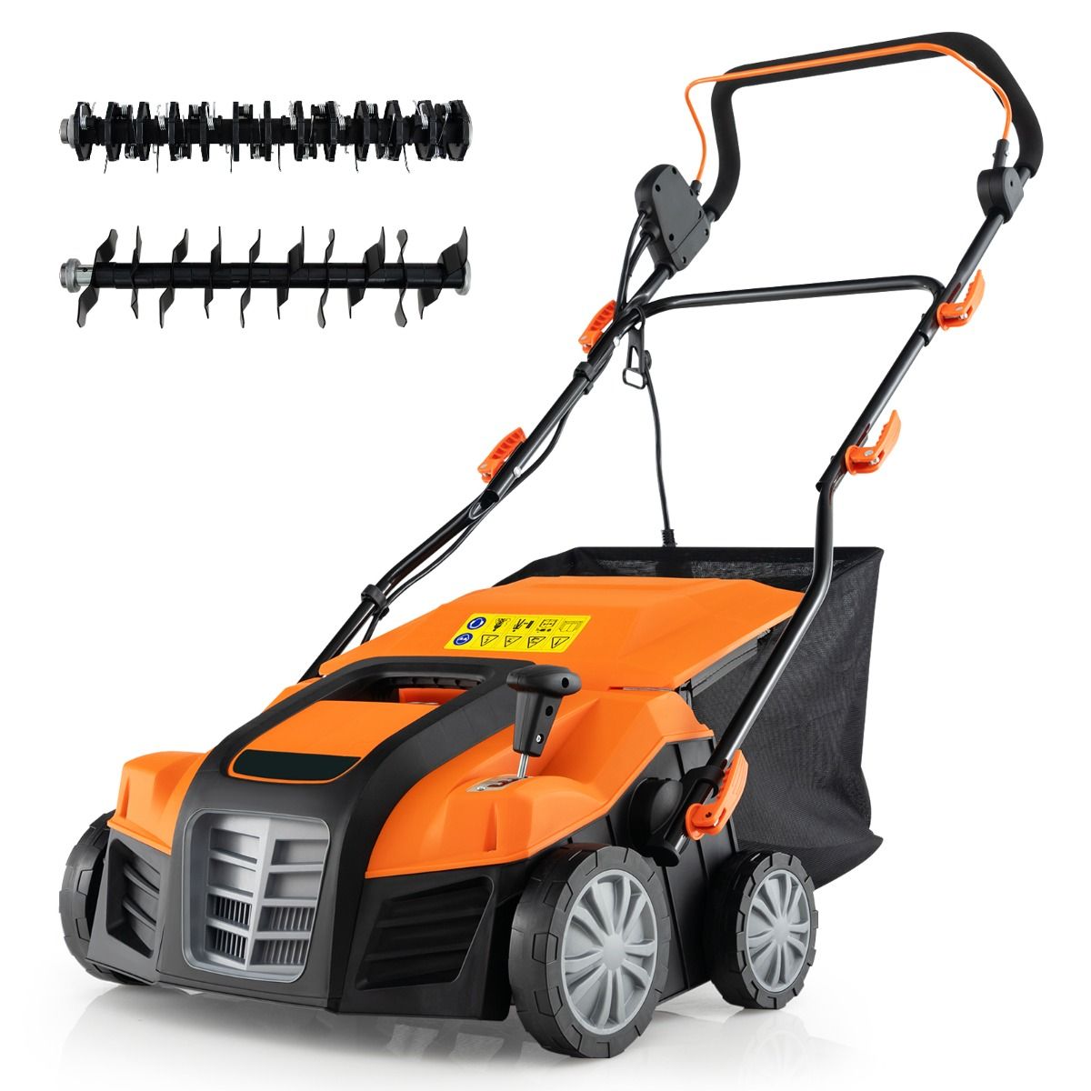 2 in 1 15A Electric Scarifier with Double Adjustable Safety Switch 55 L Collection Bag Orange/Green Scarifier -
