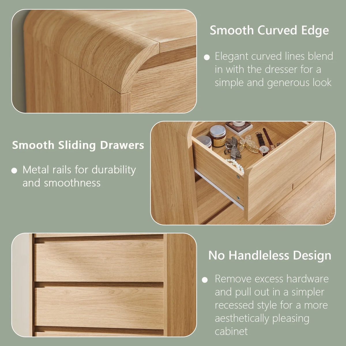 Wow97e Modern 8 Drawers Dresser for Bedroom, 55" Wide Wood Chest of Drawers W/Curved Profile Design - Product image 4
