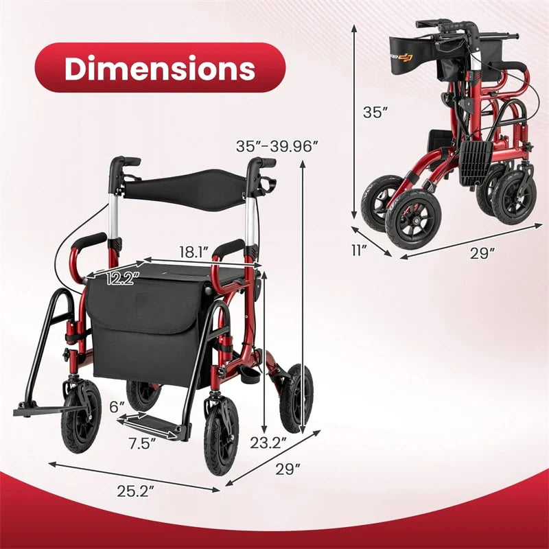 2-in-1 Folding Rollator Walker with Seat, Armrests & 9" All-Terrain Pneumatic Tires - Product image 8