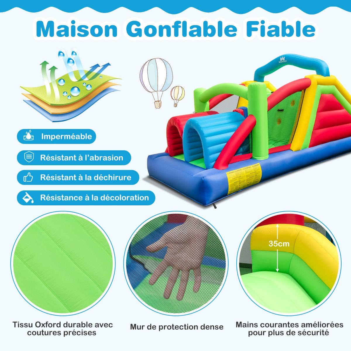 Inflatable Castle for 4 Children with 2 Slides Tunnels Bounce Zone Climbing Obstacles Play House with 680 W Blower -
