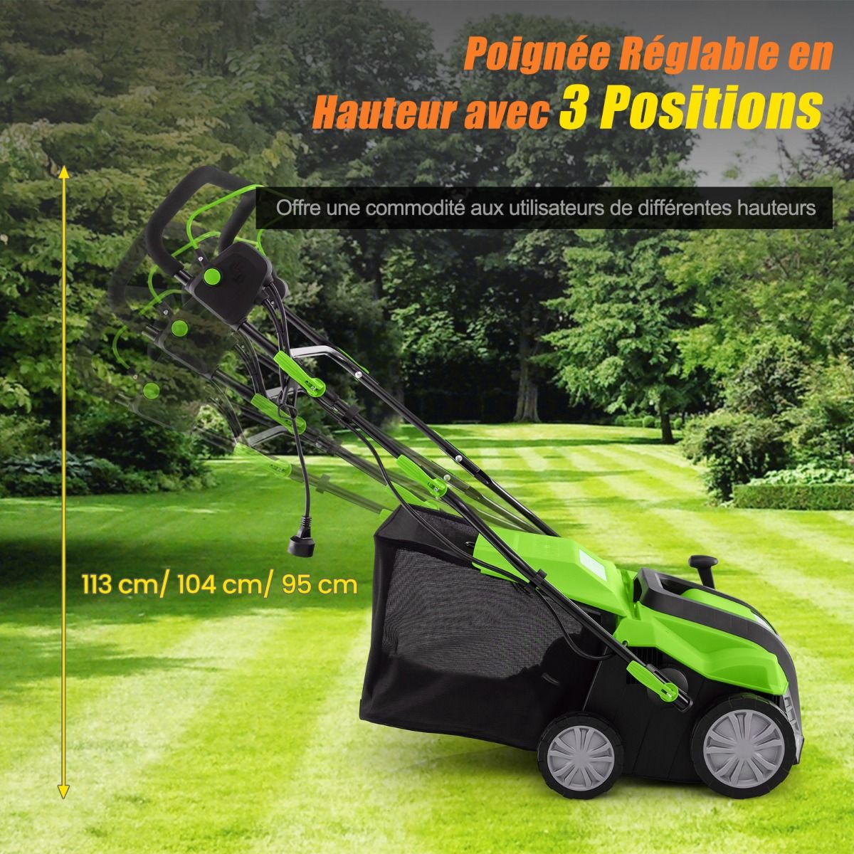 2 in 1 15A Electric Scarifier with Double Adjustable Safety Switch 55 L Collection Bag Orange/Green Scarifier -
