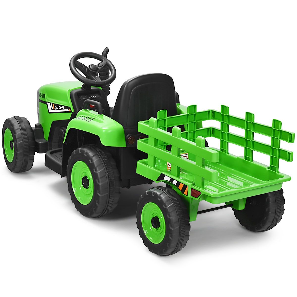 Electric Tractor with Trailer for Children 3 Speeds LED Lights Functions o USB and Bluetooth Yellow/Pink/Red/Green/Dark Green/Black -