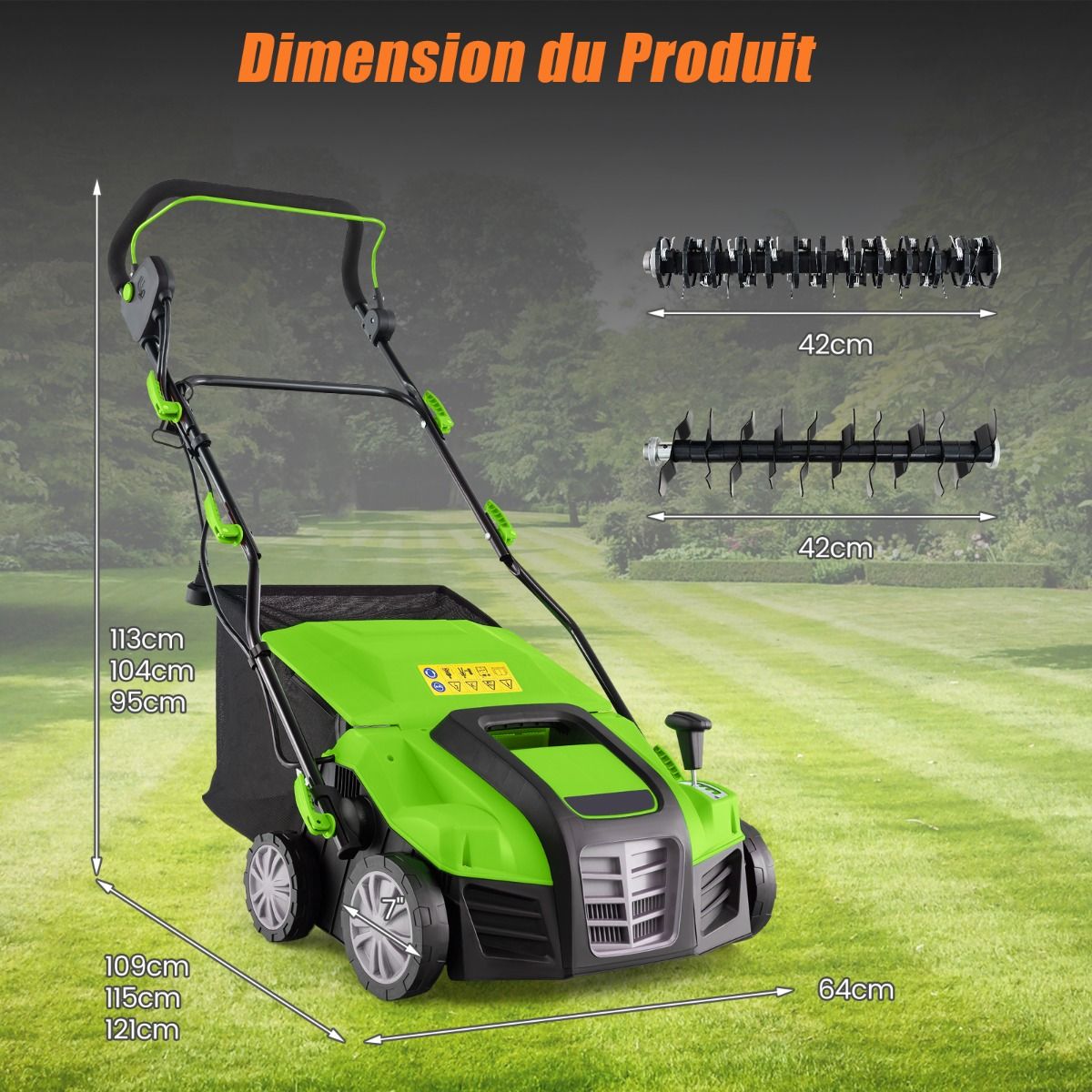 2 in 1 15A Electric Scarifier with Double Adjustable Safety Switch 55 L Collection Bag Orange/Green Scarifier -