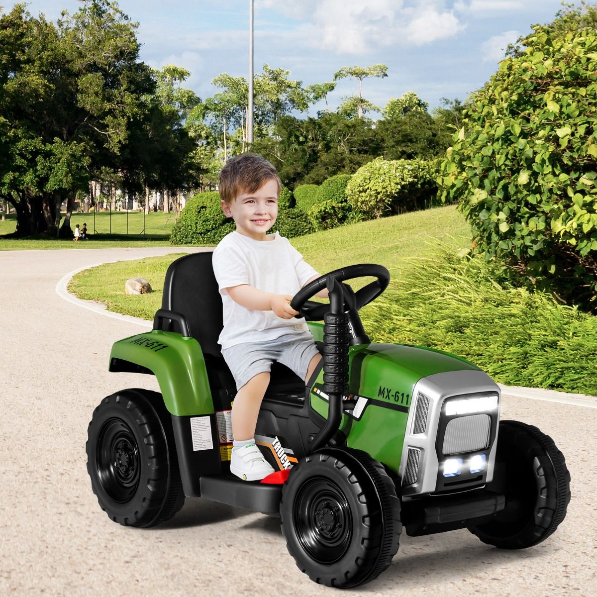 Electric Tractor with Trailer for Children 3 Speeds LED Lights Functions o USB and Bluetooth Yellow/Pink/Red/Green/Dark Green/Black -