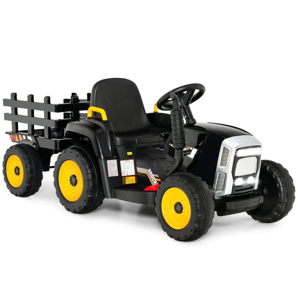 Electric Tractor with Trailer for Children 3 Speeds LED Lights Functions o USB and Bluetooth Yellow/Pink/Red/Green/Dark Green/Black -