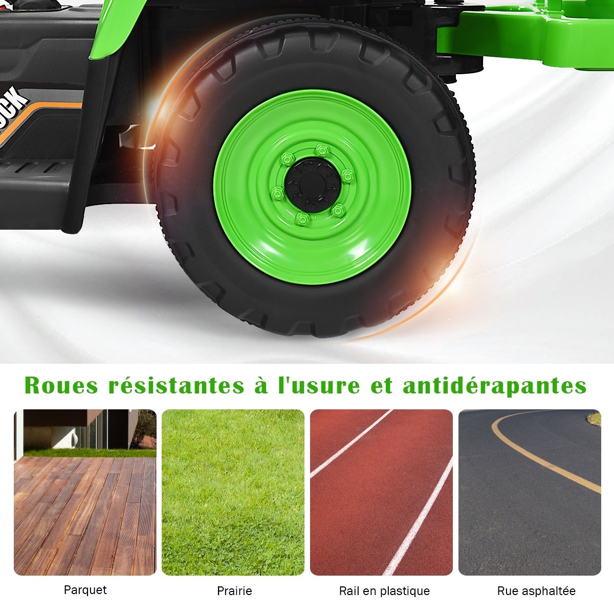 Electric Tractor with Trailer for Children 3 Speeds LED Lights Functions o USB and Bluetooth Yellow/Pink/Red/Green/Dark Green/Black -