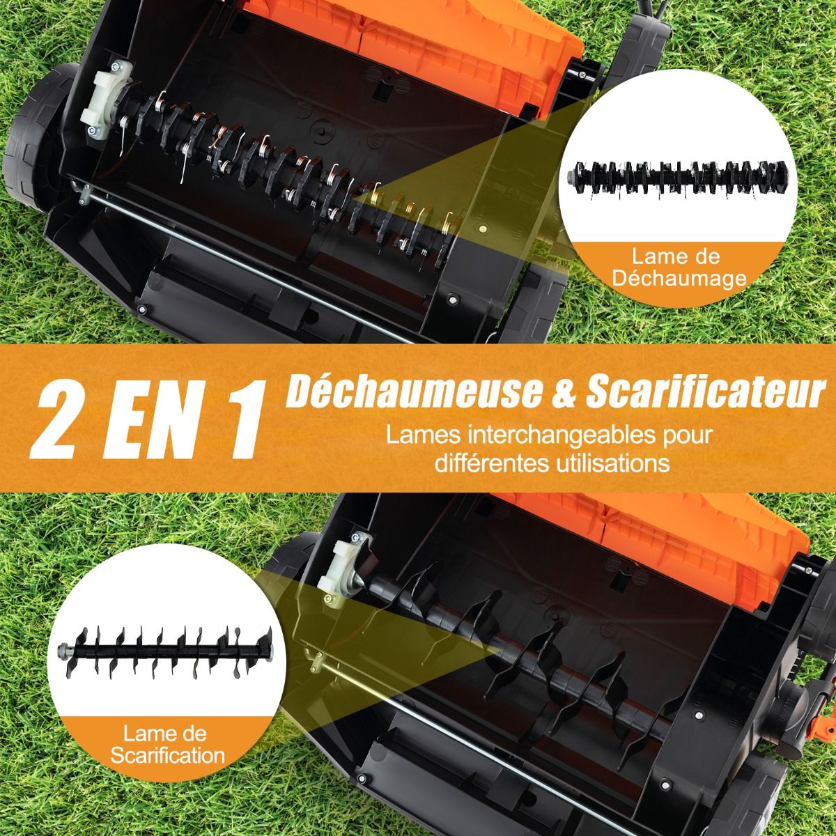 2 in 1 15A Electric Scarifier with Double Adjustable Safety Switch 55 L Collection Bag Orange/Green Scarifier -
