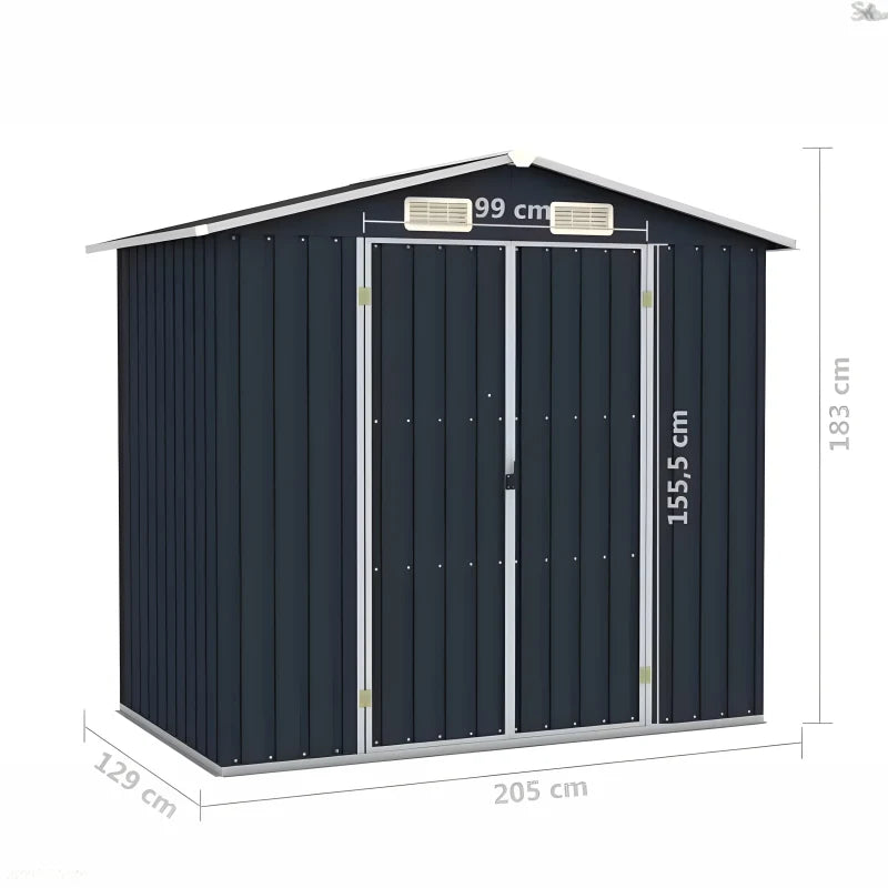 Gray Metal Garden Shed 205 x 183 x 129 cm -