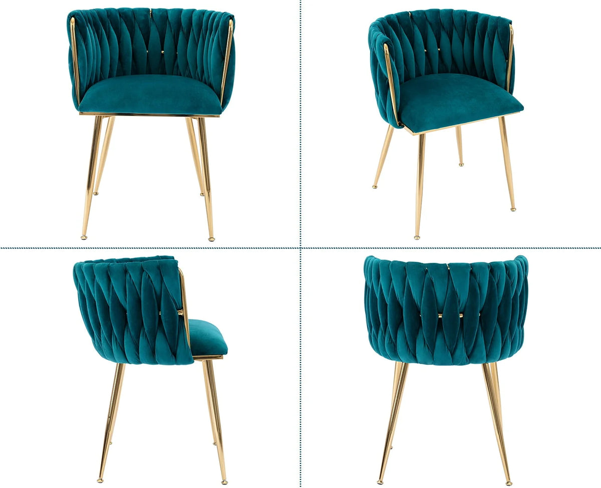 Guyou Velvet Dining Chair Set of 2, Modern Upholstered Accent Side Chair with Woven Back and Metal Legs - Product image 10
