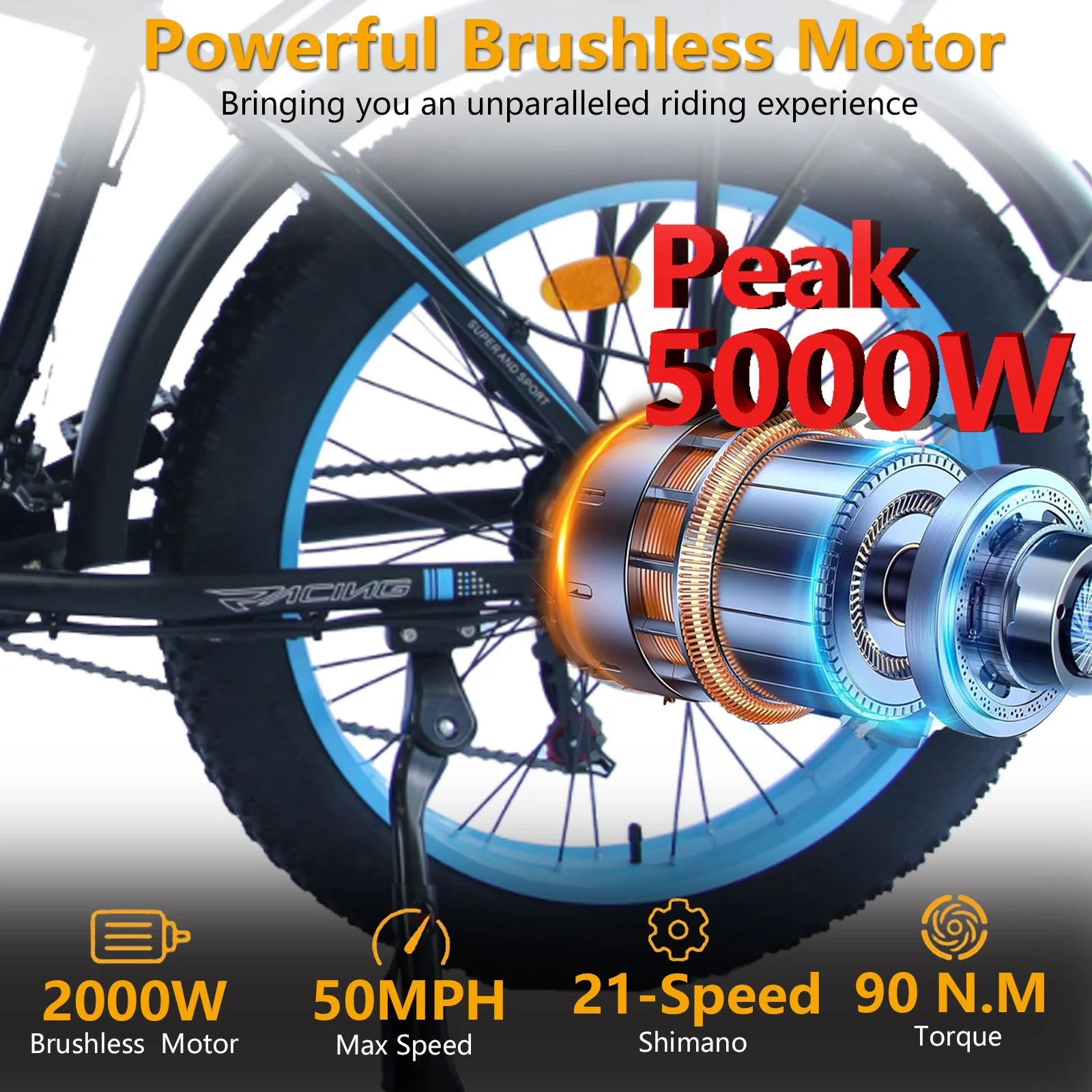 (US in Stock) 5000W Peak Dual Motor Electric Bike for Adults, 60V 25AH Removable Battery Ebike - Product image 8