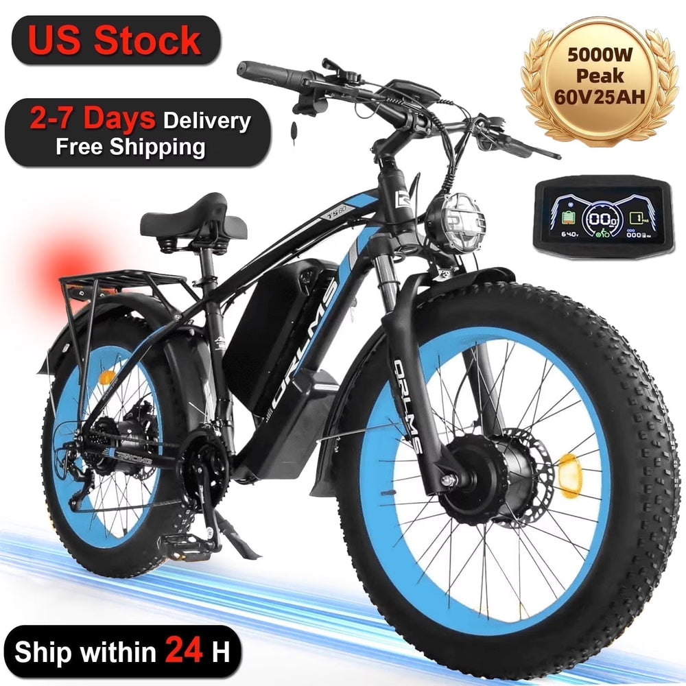 (US in Stock) 5000W Peak Dual Motor Electric Bike for Adults, 60V 25AH Removable Battery Ebike, 50MPH AWD 21 - Speed Mountain Snow E