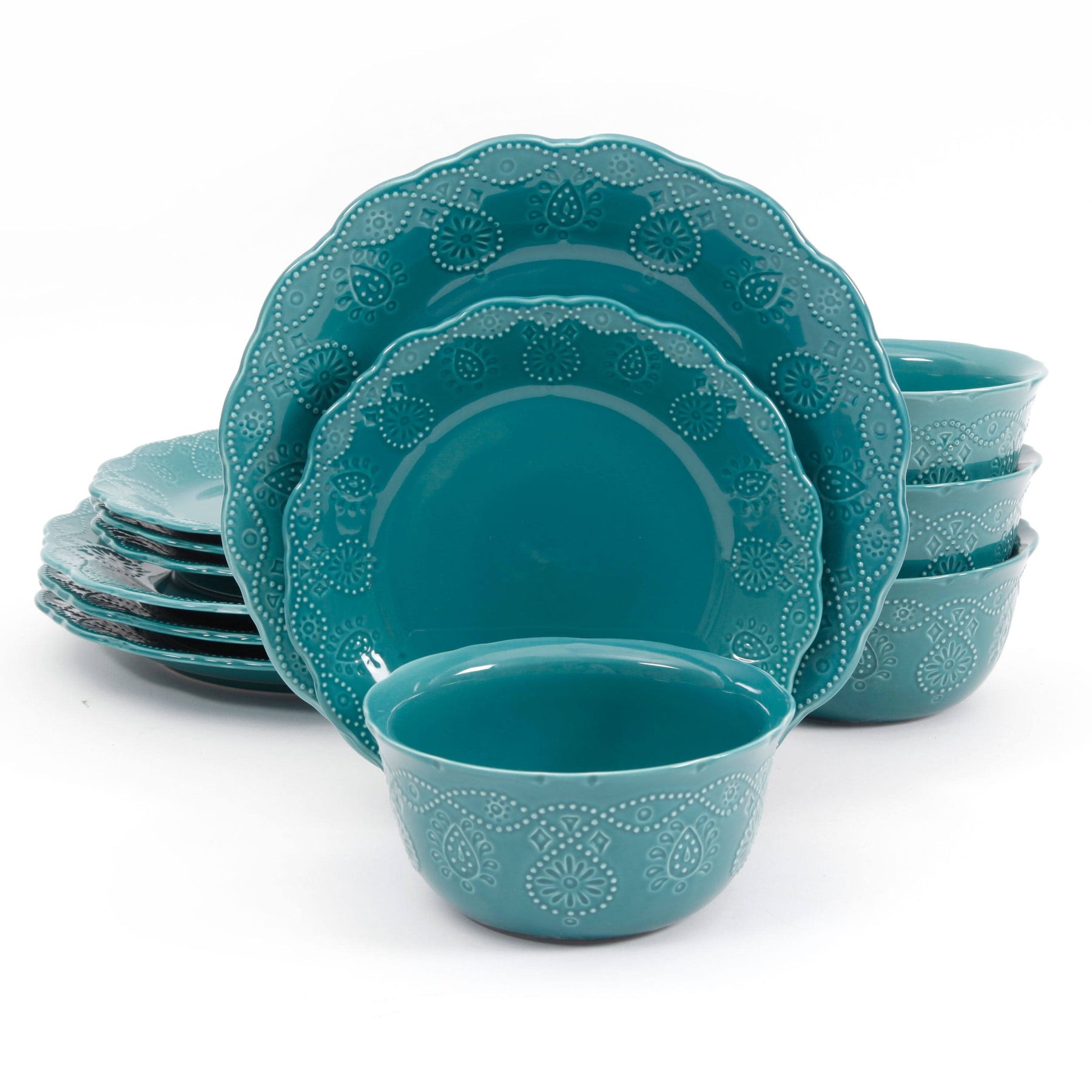 The Pioneer Woman Cowgirl Lace 12-Piece Dinnerware Set - Teal - Product image 1