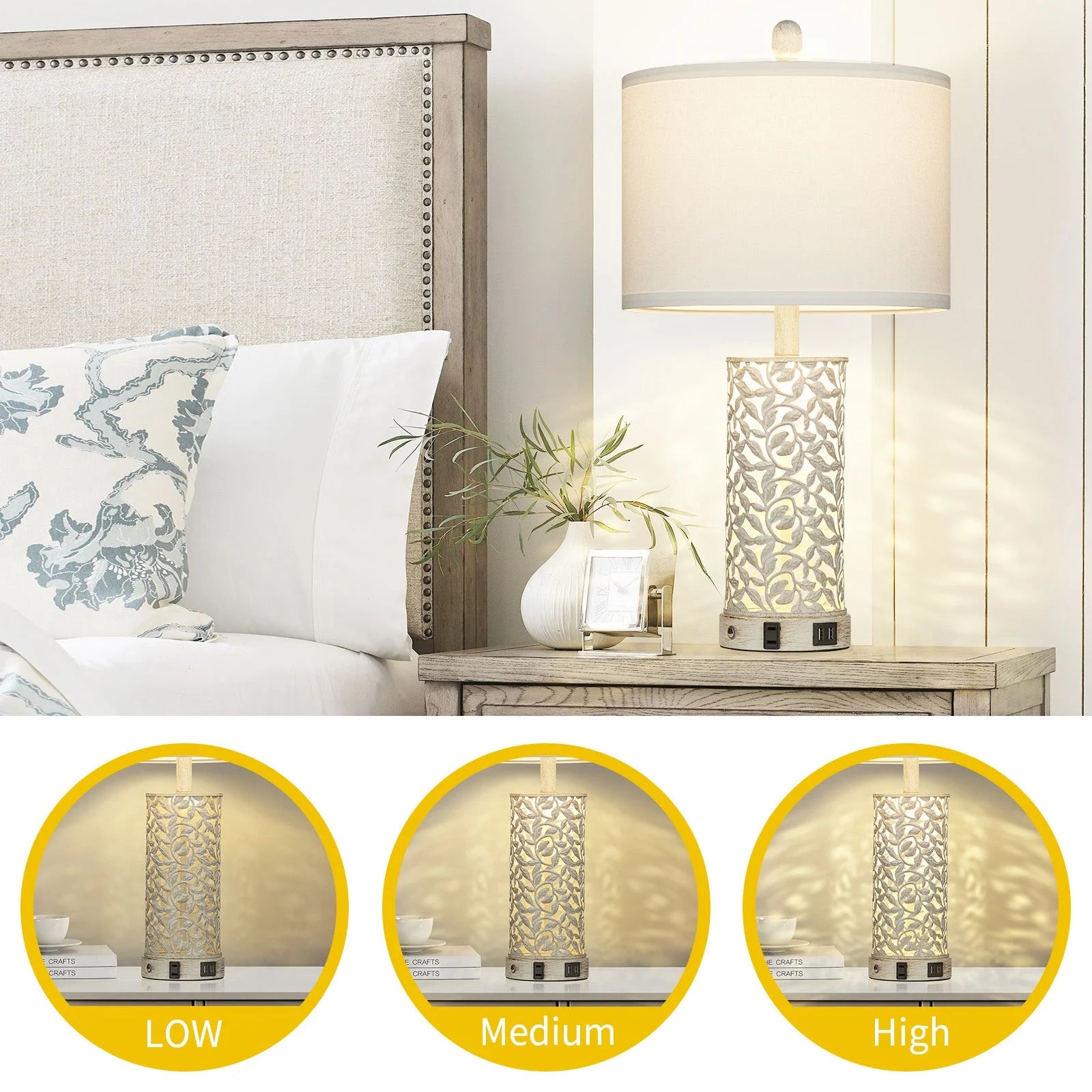 Cinkeda Table Lamp Set of 2 for Living Room Bedroom with USB Ports AC Outlet 3 Way Dimmable Touch - Product image 2