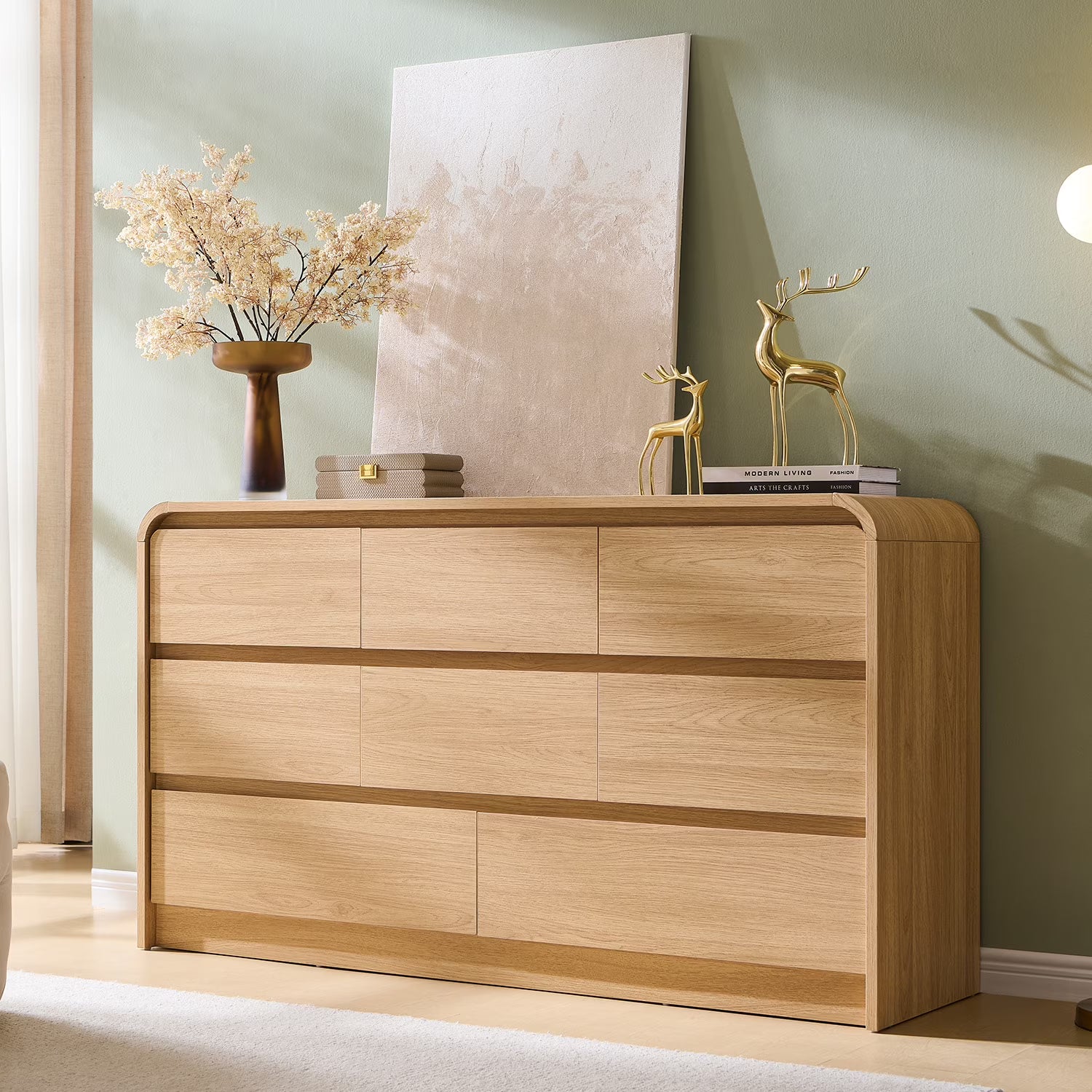 Wow97e Modern 8 Drawers Dresser for Bedroom, 55" Wide Wood Chest of Drawers W/Curved Profile Design - Product image 1