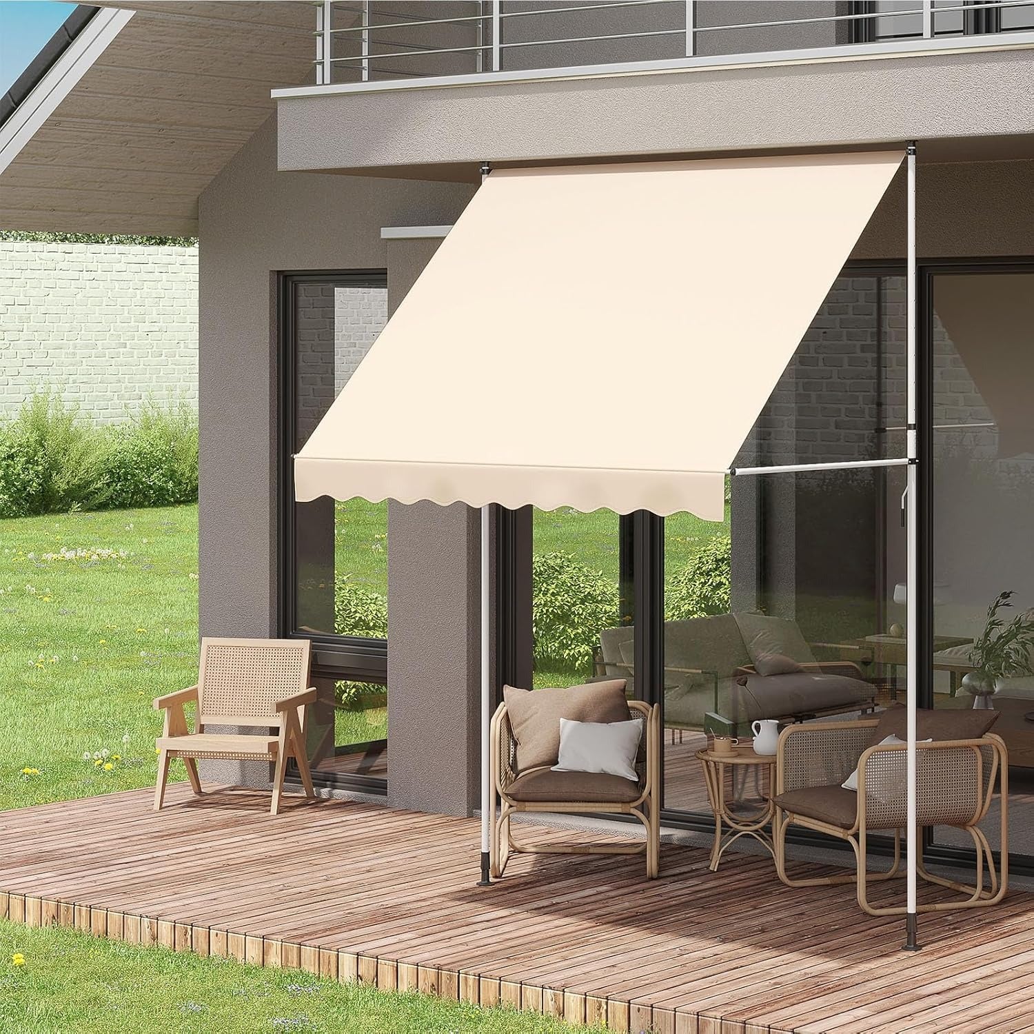AECOJOY Manual Retractable Awning, 78" Non-Screw Outdoor Patio Awning, Beige - Product image 2