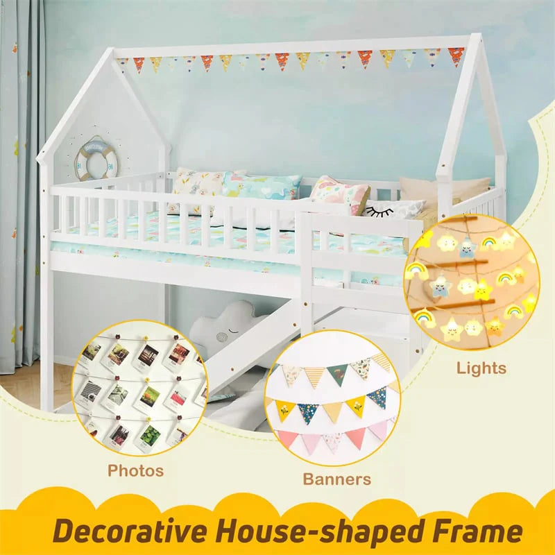 Twin Over Twin Bunk Bed House Design with Slide, Staircases & Storage Compartments, No Box Spring Needed - Product image 16