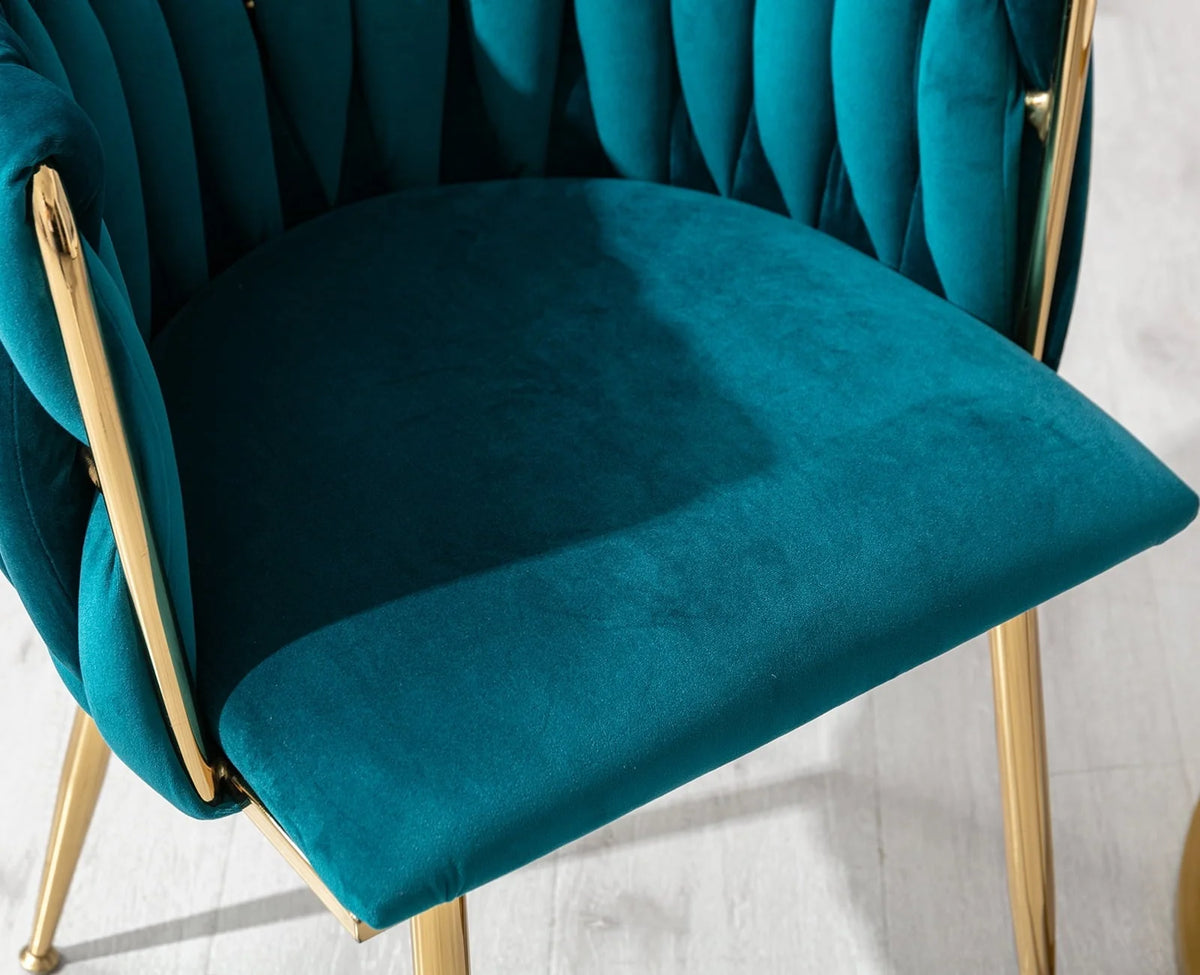 Guyou Velvet Dining Chair Set of 2, Modern Upholstered Accent Side Chair with Woven Back and Metal Legs - Product image 12