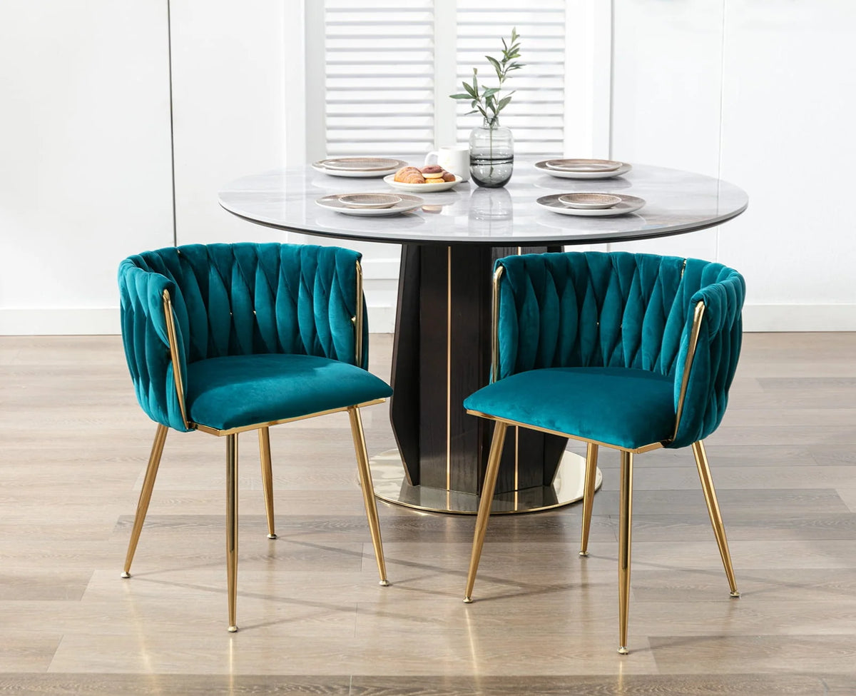 Guyou Velvet Dining Chair Set of 2, Modern Upholstered Accent Side Chair with Woven Back and Metal Legs - Product image 9
