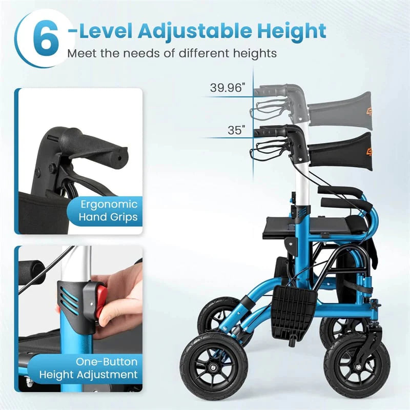 2-in-1 Folding Rollator Walker with Seat, Armrests & 9" All-Terrain Pneumatic Tires - Product image 26
