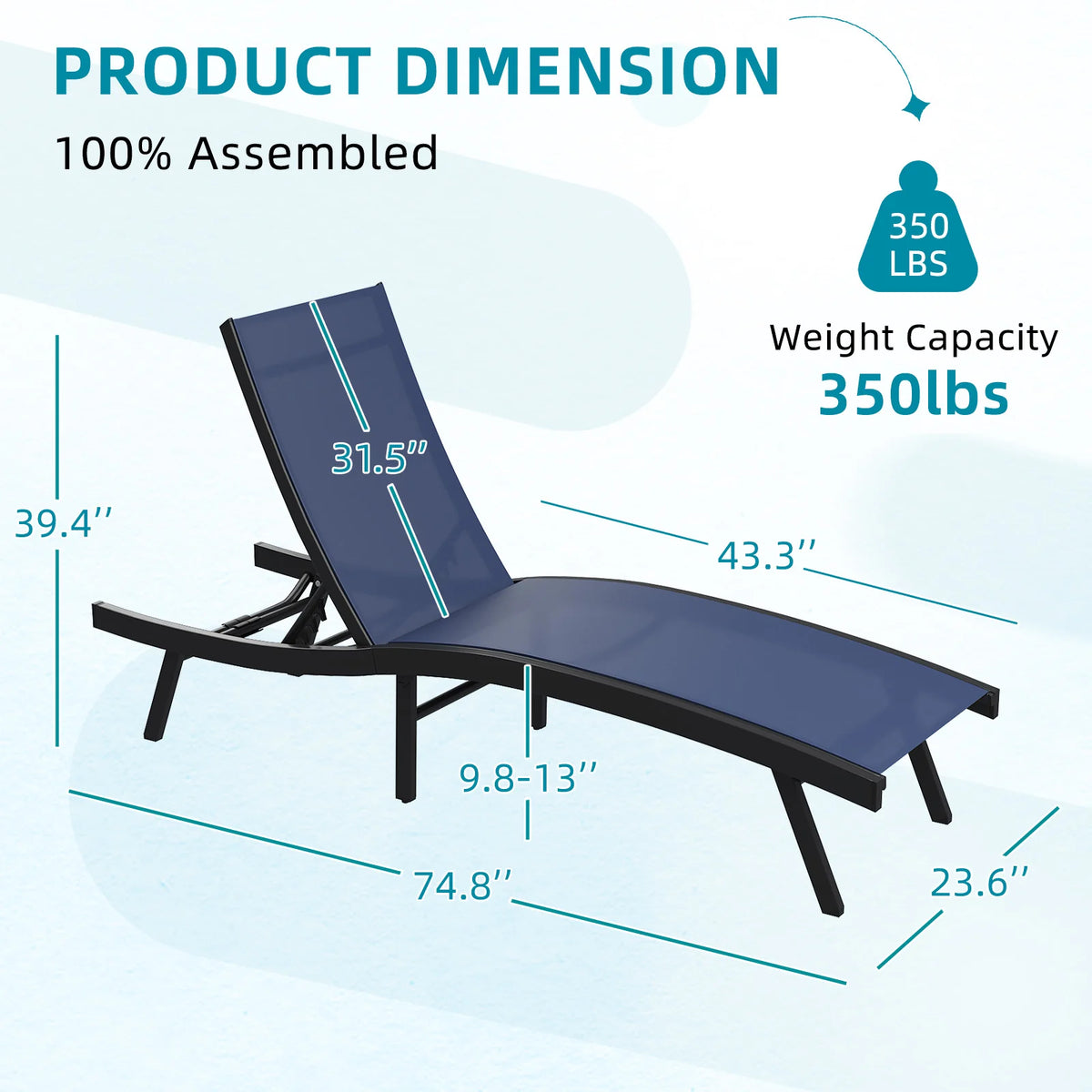 AECOJOY Outdoor Chaise Lounge, All Weather Pool Lounge Chairs Ergonomic Design (Navy, 2 PCs) - Product image 3