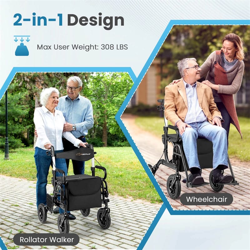 2-in-1 Folding Rollator Walker with Seat, Armrests & 9" All-Terrain Pneumatic Tires - Product image 20