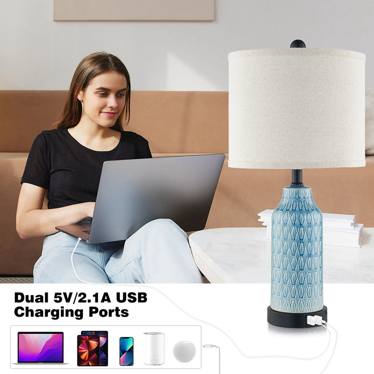 Cinkeda Table Lamp Set of 2 for Living Room Bedroom with USB Ports AC Outlet 3 Way Dimmable Touch - Product image 14