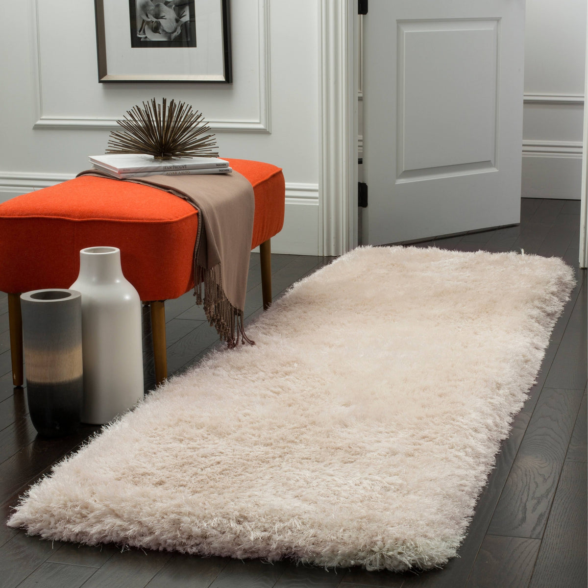 Safavieh Luxe Shag SGX160B 2'3" x 6'0" Runner Bone Area Rug - Product image 1