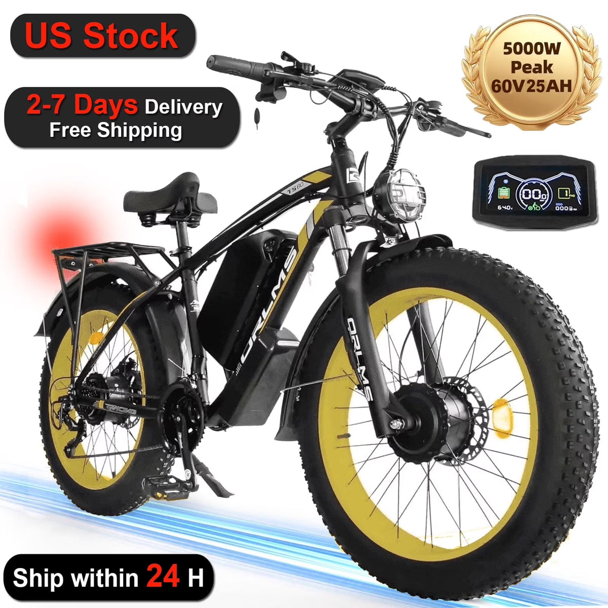(US in Stock) 5000W Peak Dual Motor Electric Bike for Adults, 60V 25AH Removable Battery Ebike - Product image 5